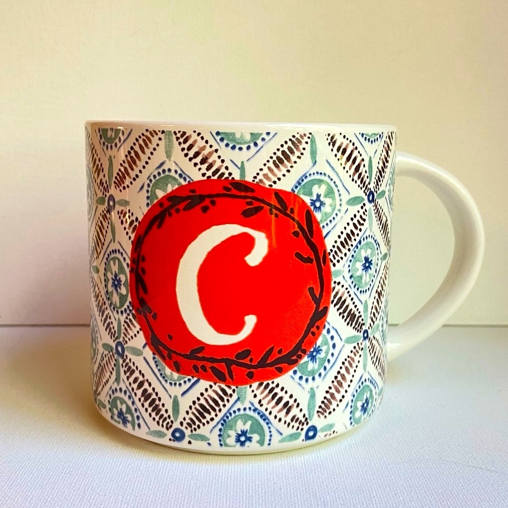 Anthropologie C Monogram Mug letter initial C with Oscar Wilde friendship 16 oz